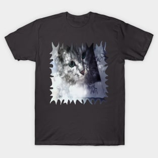 Green-eyed Kitty Peering Through the Cloudy Bush T-Shirt